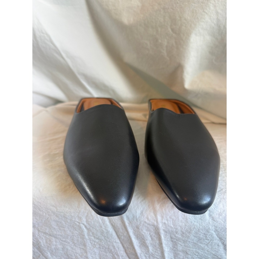 Wo Waags Black Leather Pointed Toe Mules Slip On Flat Slides Shoes Womens 8.5